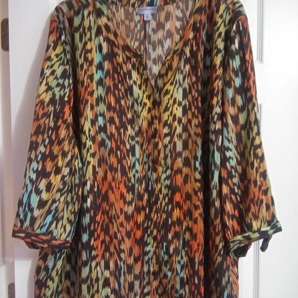 Catherines Brown Southwest Print Buttonfront Georgette Blouse- NWT-5X - Picture 4 of 6